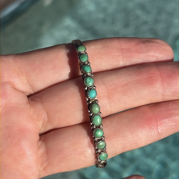 Vintage Native American Silver/Turquoise Row Cuff Bracelet - Picture 13 of 16